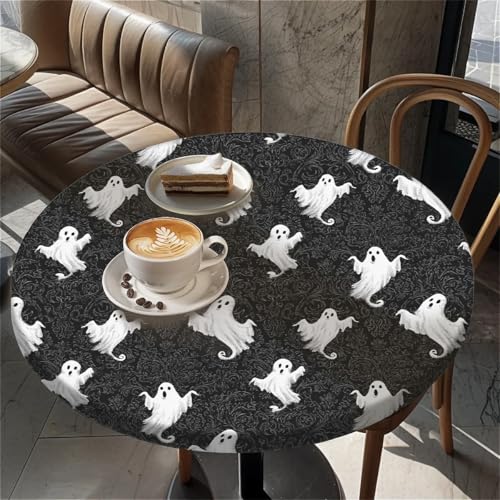 Halloween Pattern Waterproof Round Fitted Tablecloth 36" with Elastic Edge