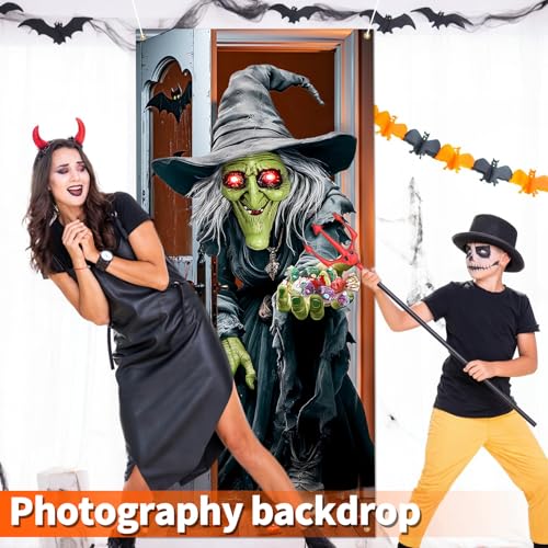 Funny Witch Halloween Door Cover for Trick or Treat - Multicolor