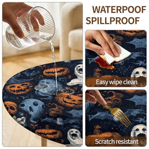 Halloween Round Fitted Tablecloth for 31-36 Inch Tables - Spooky Party Decor