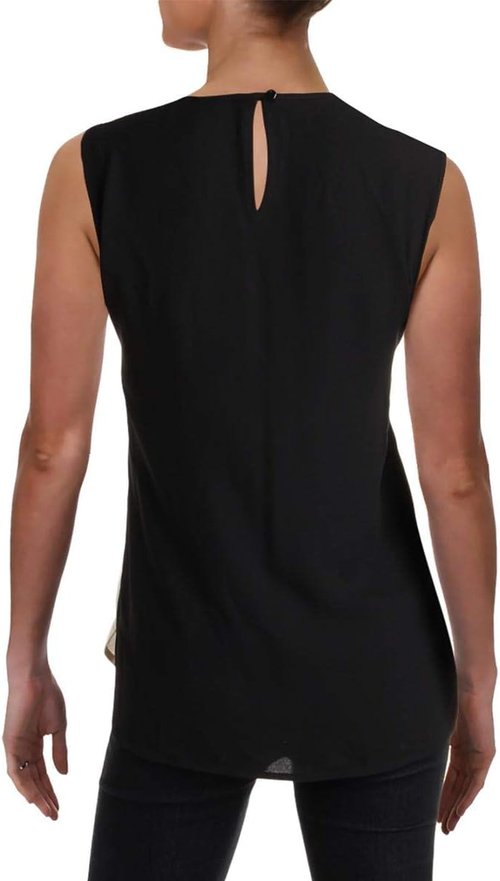 Anne Klein Women's Black Sleeveless Woven Shell - Elegant Pleated Neckline Design