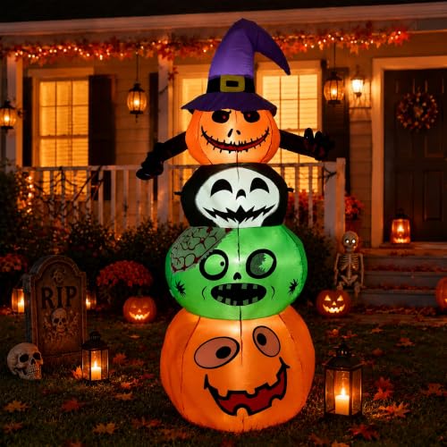 Halloween Stacked Pumpkins Inflatable Yard Decor with Lights - Spooky Outdoor Halloween Decoration