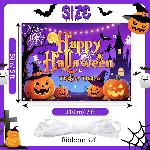 Halloween Party Backdrop - 7x5ft Purple Photo Booth Background for Birthday & Anniversary Decor