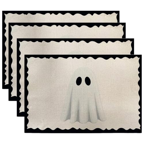 Halloween Ghost Placemats - Black & White Washable Heat-Resistant Table Mats, Style2