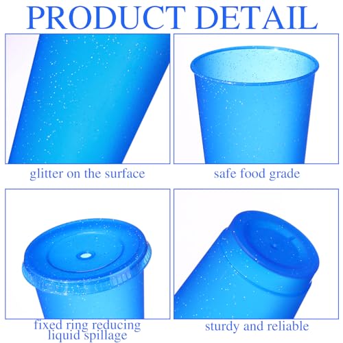 Dark Blue Reusable Plastic Halloween Cups with Lids & Straws - 24 oz Bulk Party Drinkware