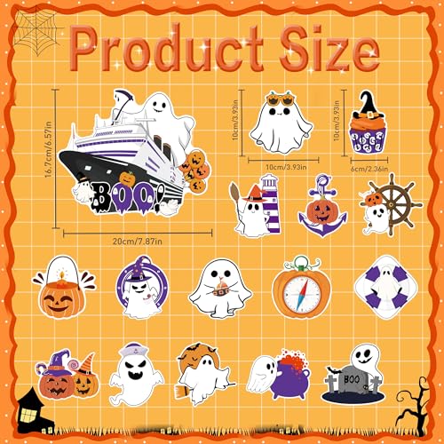 16 Pcs Halloween Cruise Door Magnets - Cute Nautical Ghost Pumpkin Witch