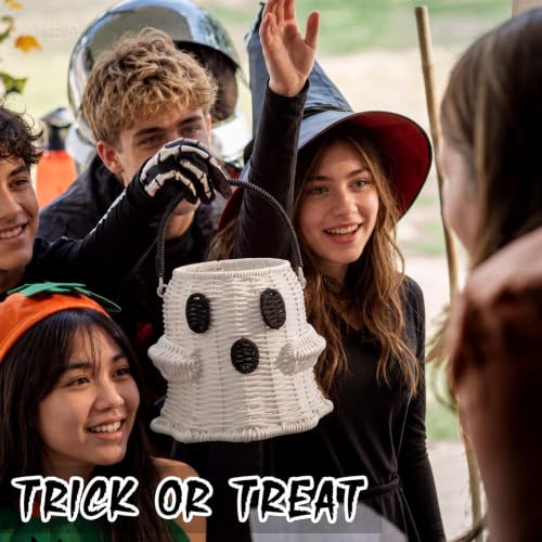 Halloween Ghost Woven Rattan Trick or Treat Basket - Candy Bag