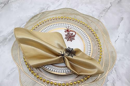 Halloween Spider Web Napkin Ring Set 4pcs - Festive Table Decor, Black+Red Variation