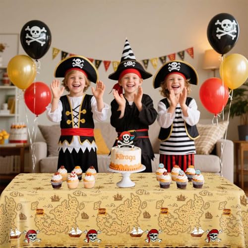 Pirate Tablecloth Set - Waterproof Treasure Map Party Decor for Kids