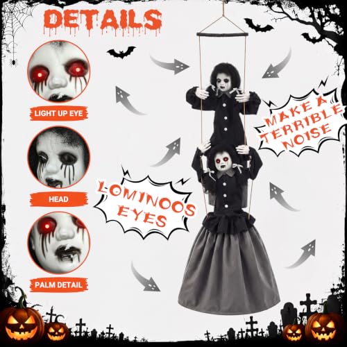 6ft Halloween Scary Swinging Outdoor Decoration with Eerie Twins Dolls