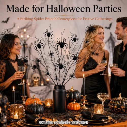 30 Inch Halloween Spider Branch Decor with 3D Black Spider Stickers