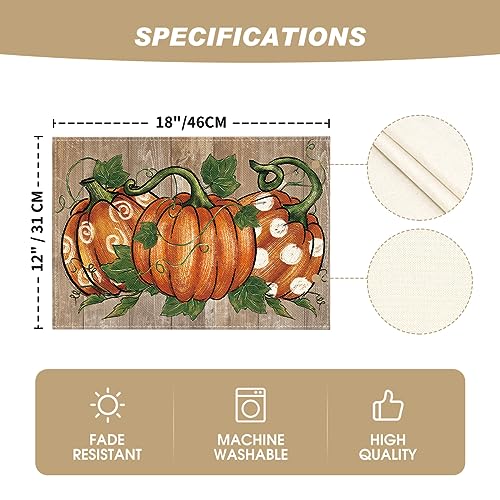 Rectangular Polka Dot Pumpkins Vine Thanksgiving Placemats Set of 4 - 12x18 Inch Fall Table Decor