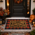 Brown Halloween Door Mat Set - Bat Welcome Doormat & Checkered Entry Rug