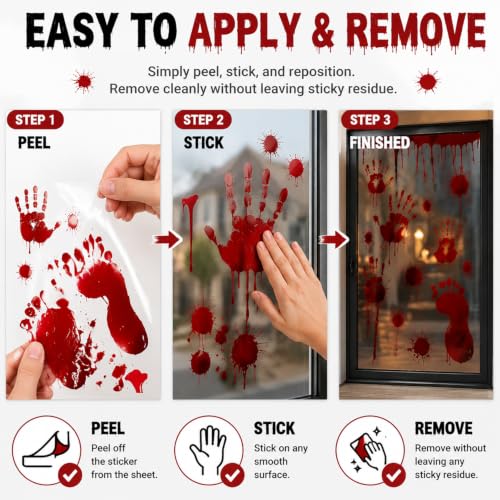 Halloween Bloody Handprint Window Clings - 9 Sheets Spooky Party Decor