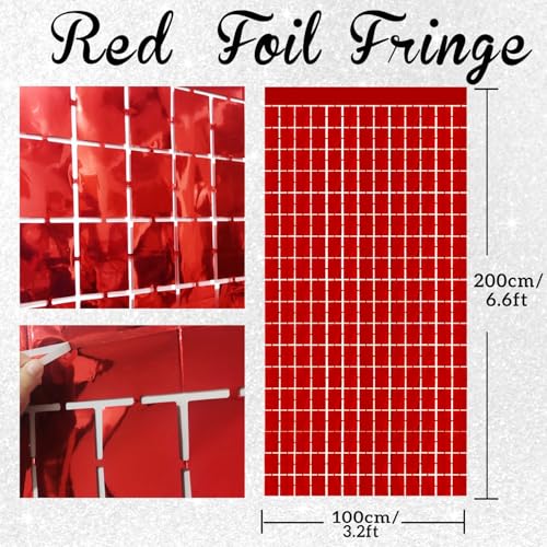 Red Party Foil Tinsel Curtain Set - 2 Packs Square for Celebration Decorations