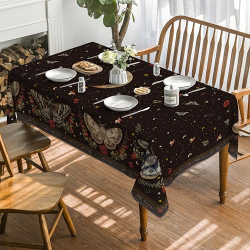 Horaldaily Butterfly Stars Moon Tablecloth 60x84 Inch Rectangular Black