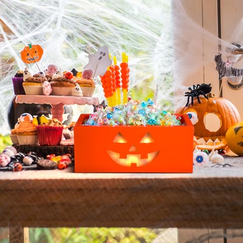 Sintuff Halloween Candy Bowl Large Grimace Pumpkin Wooden Serving Dish - Festive Decor