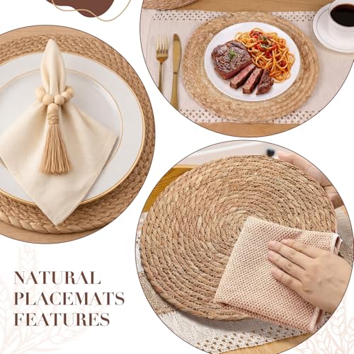White Kitchen Decor Set with Round & Rectangular Woven Placements, Napkin Rings, Cloth Napkins, Table Runner & Storage Basket - 12x72'' Variation of THIS listing
