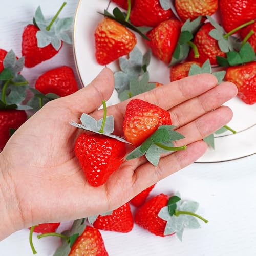 40PCS Fake Strawberries Artificial Plastic Faux Fruit for Home Decor