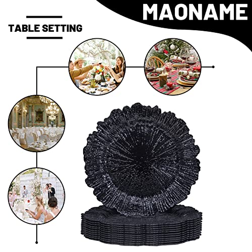 Black Charger Plates Set of 6 - Reef Design, 13-Inch Dinnerware Accessories