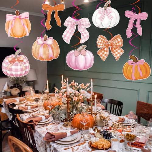 Pink Bow Pumpkin Fall Party Decorations - 20 Hanging Swirl Bows & Ribbons (Variation: 20 Bow Pumpkin)