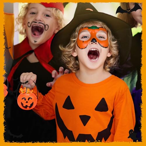 Mini Halloween Pumpkin Buckets Set - 12 Small Trick-or-Treat Candy Bags