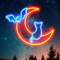 Halloween Neon Sign Wall Decor - Moon Bat Cat Theme, Adjustable Brightness - Style A