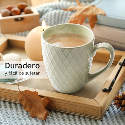 Jungle Green Coffee Mug Set of 6 - Palmanova Collection, 14oz Ceramic Cups