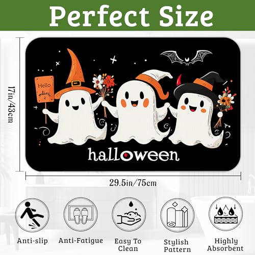 Halloween Ghost Bathroom Rug Non-Slip Washable 17x29.5 Inch Floor Mat