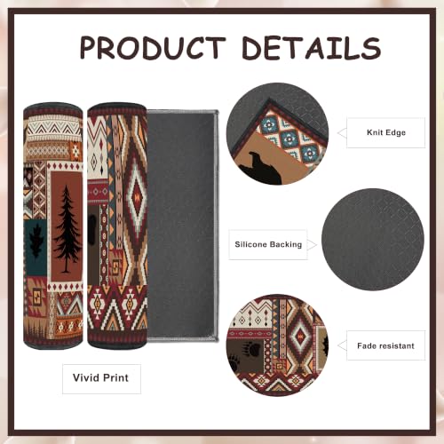 Southwestern Bear Kitchen Rugs Set - 2 Pieces, Non-Slip, Farmhouse Decor