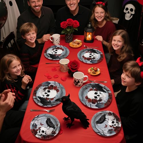 200PCS Halloween Gothic Skull Rose Party Supplies Plates Napkins Set