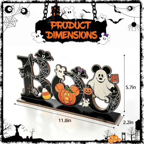 Halloween Wooden BOO Table Centerpiece - Spooky Spiders & Ghosts Decor