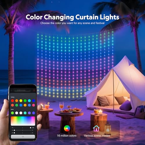 RGB DIY Smart Curtain Lights - 400 LED, 6.5x6.5 ft, App & Bluetooth Control