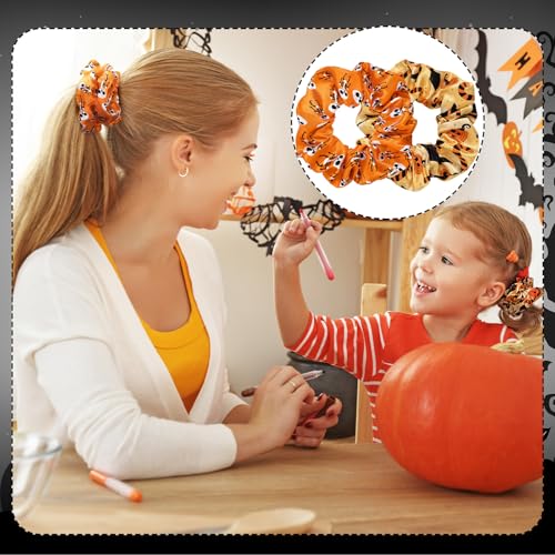 Halloween Satin Hair Scrunchies Set - Pumpkin Skull Black Cat Hair Ties, 80 pcs, Variations Include Pumpkin