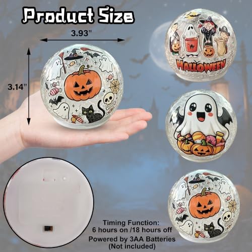 White Elf Halloween Crackle Glass Ball Lights - 3 PCS LED Table Lamps with Timer