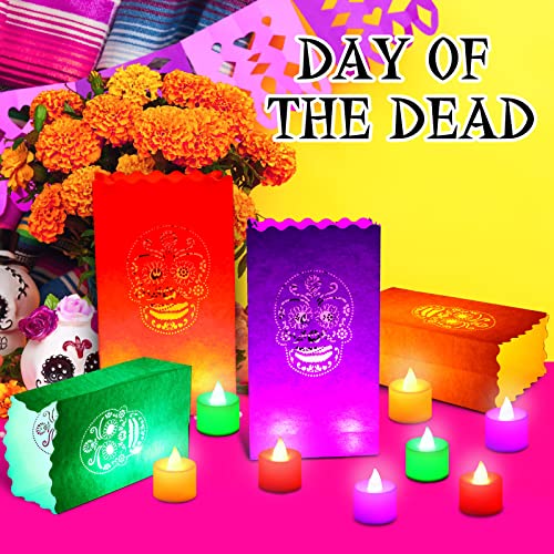 Day of the Dead Luminary Bags with LED Tea Lights - 32 Piece Party Decor Set