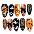 Halloween Press On Nails Medium Almond Ghost Bat Gothic Fake Nails - Variation 3