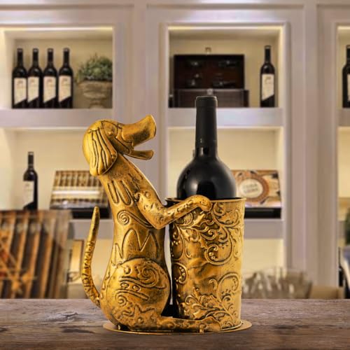 Yellow Retro Gold Dog-Shaped Wine Holder Metal Rack for Home & Dinning