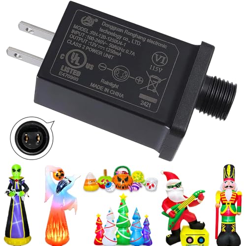 12V 1.25A Outdoor Inflatable Adapter with US Plug - Replacement Power Supply for Holiday Decor - 1 Pack