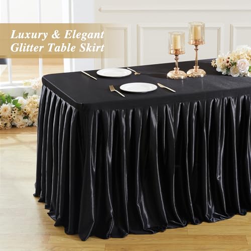 Black Satin 6ft Tablecloth Set - 2 Pack for Rectangle Tables, 72" x 30"