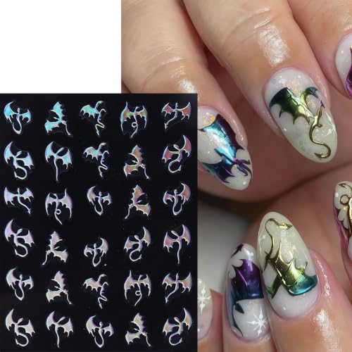 Halloween Dragon Nail Stickers 6 Sheets Gothic Holographic Nail Decals - Bat & Y2K Design