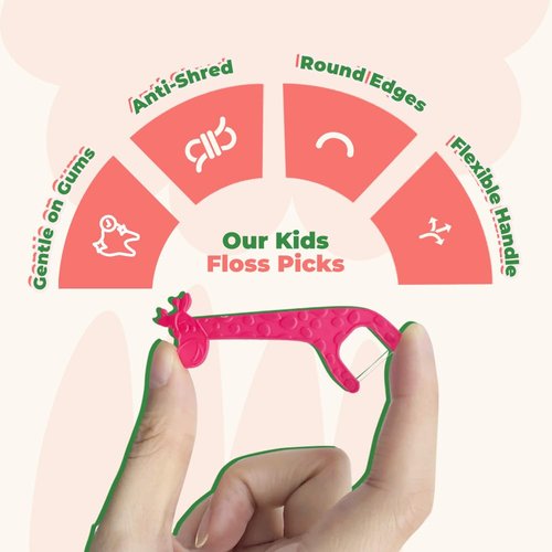 Kids Flossers - Straw Wheat Handle | Dental Floss Picks for Children | Fluoride-Free | Colorful & Fun Animal Floss Sticks (Strawberry, 200 Pack)