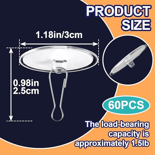 Self-Adhesive Ceiling Hooks 60 Pack Clear Disc for Hanging Decorations - Variation of Transparent-60 Pack
