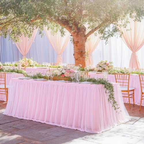 Pink 4ft Tablecloth with Ruffle Skirt for Rectangle Tables - 48" x 24"