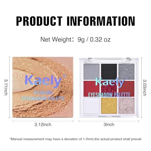 14# Red Eyeshadow Palette - 9 Colors Matte Shimmer Metallic Pressed Powder