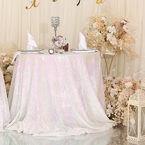 Iridescent 72-Inch Round Sequin Tablecloth - Sparkly Wedding & Party Overlay