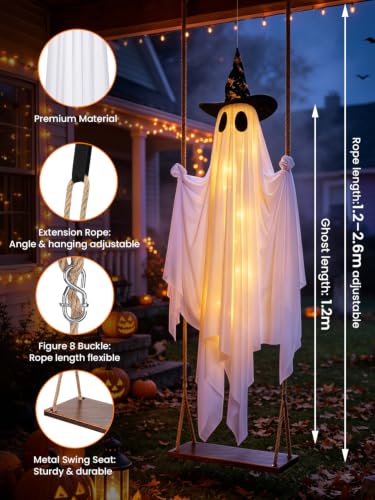 Halloween Hanging Ghost with Swing & Lights - Outdoor Yard Decor