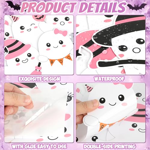 Pink Ghost Halloween Paper Cutouts - 54 Sheets with Double-Sided Printing & DIY Decorations