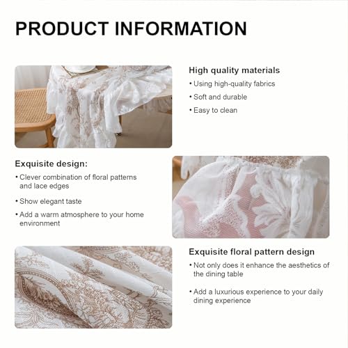 Champagne Lace Tablecloth 47x47 Inches with Ruffles - Modern Retro Boho Style