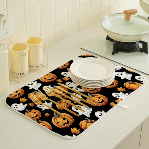 Halloween Ghost Pumpkin Dish Drying Mat 18 x 24 Inch Microfiber Absorbent Kitchen Decor - Variation of THIS listing