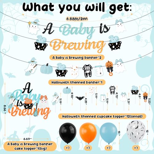 Halloween Baby Shower Decorations Set with Banners Balloons and Cake Toppers